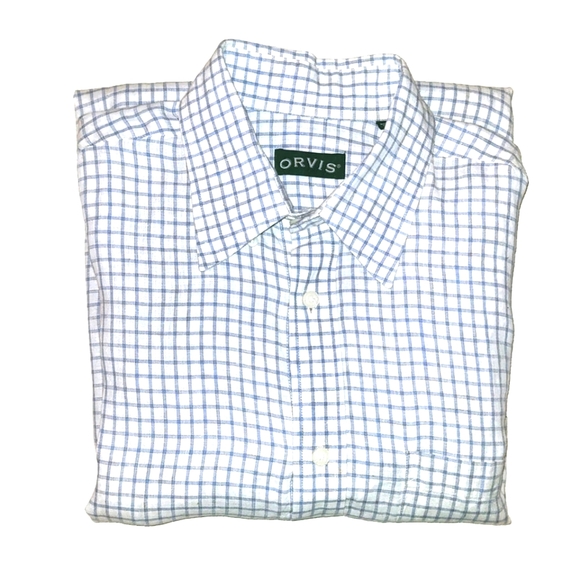 Orvis Other - *SOLD* Orvis Large Linen Long Sleeve Button Down Shirt Mens Plaid Check Blue